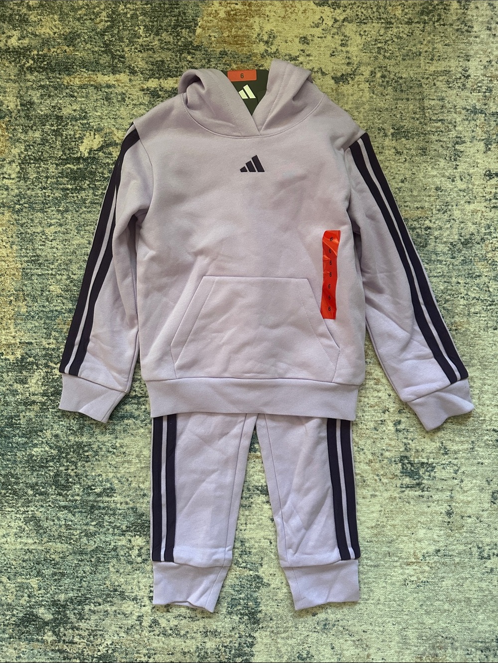 NWT adidas Lilac Kids Hoodie & Joggers with Navy Stripe Accents